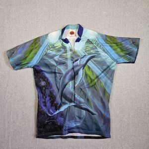 World Jerseys Whale Ocean Cycling Jersey vtg XL Quarter Zip Short Sleeve Blue